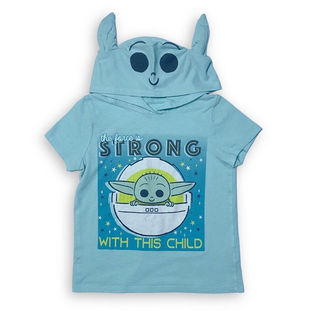 Disney Star Wars Size 7 Baby Yoda Mandalorian Hooded Short Sleeve Graphic Tee
